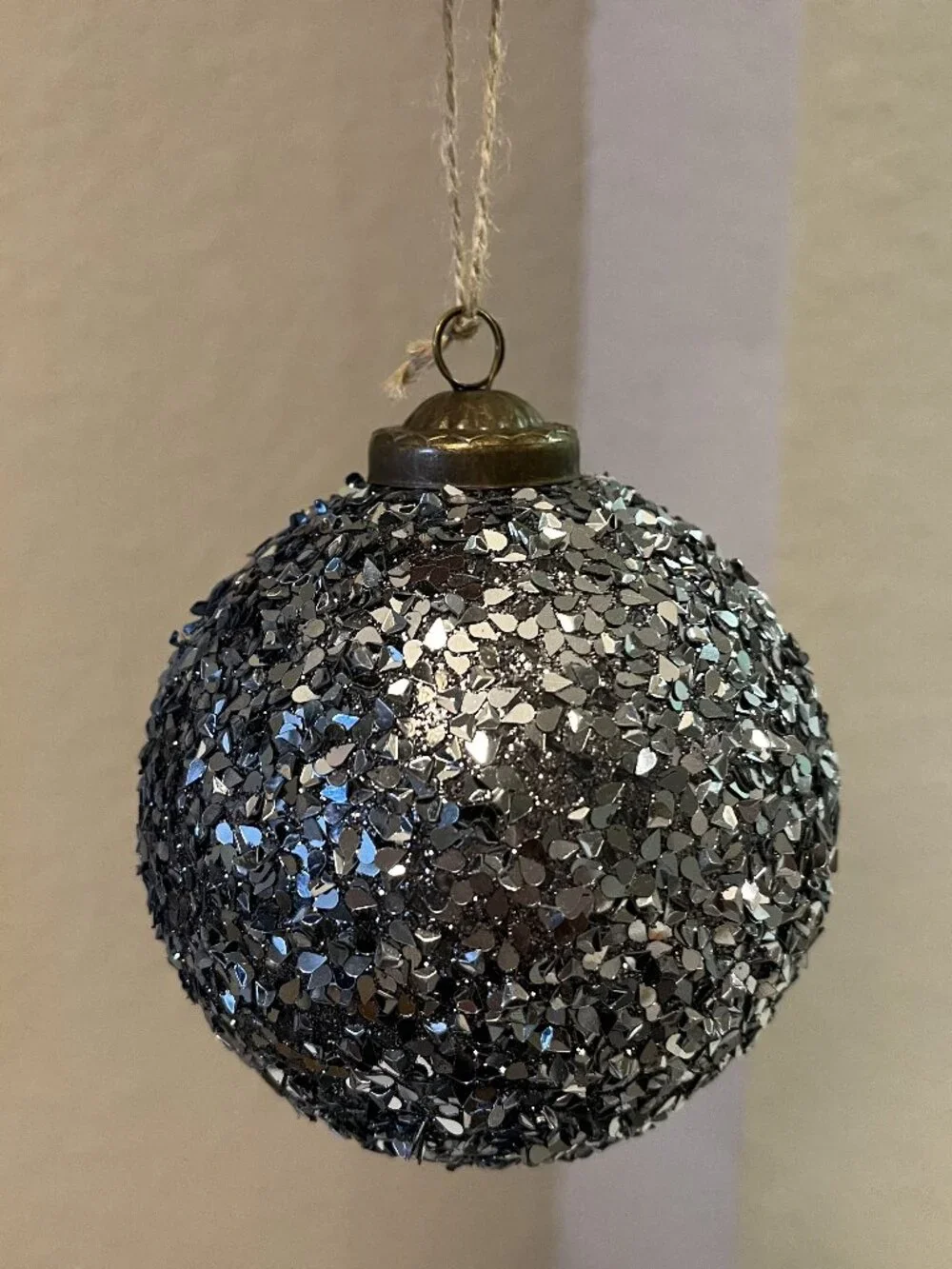 Pottery Barn Set of 4 German Glitter Round Blue Christmas Tree Ornaments
